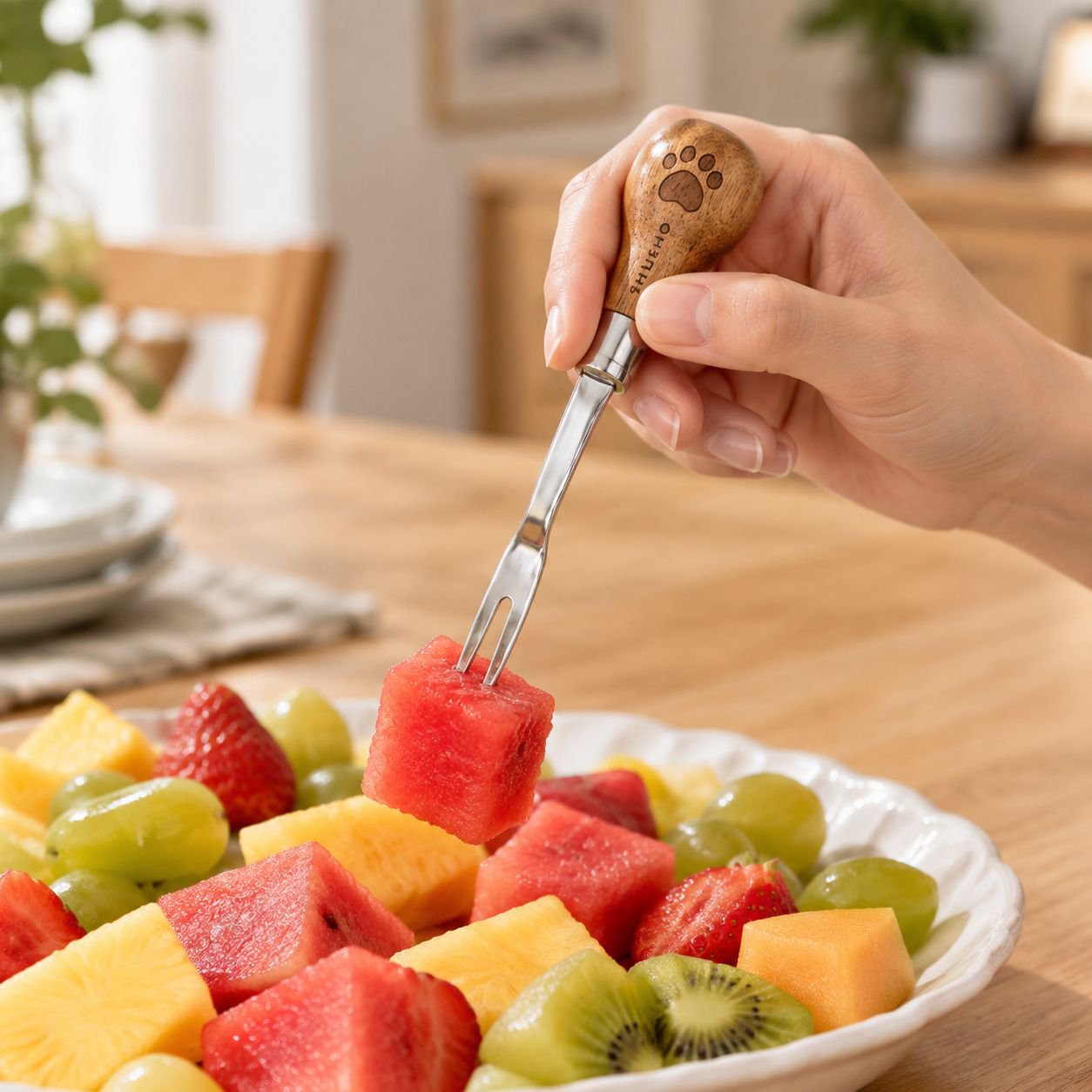 Fruit fork stainless steel fruit pick household baby cute fruit plug storage jar small fork set