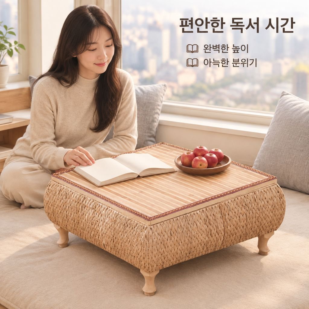 라탄 다다미 좌식 미니 티테이블 일본식 젠스타일 베란다 수납 사각 좌탁
