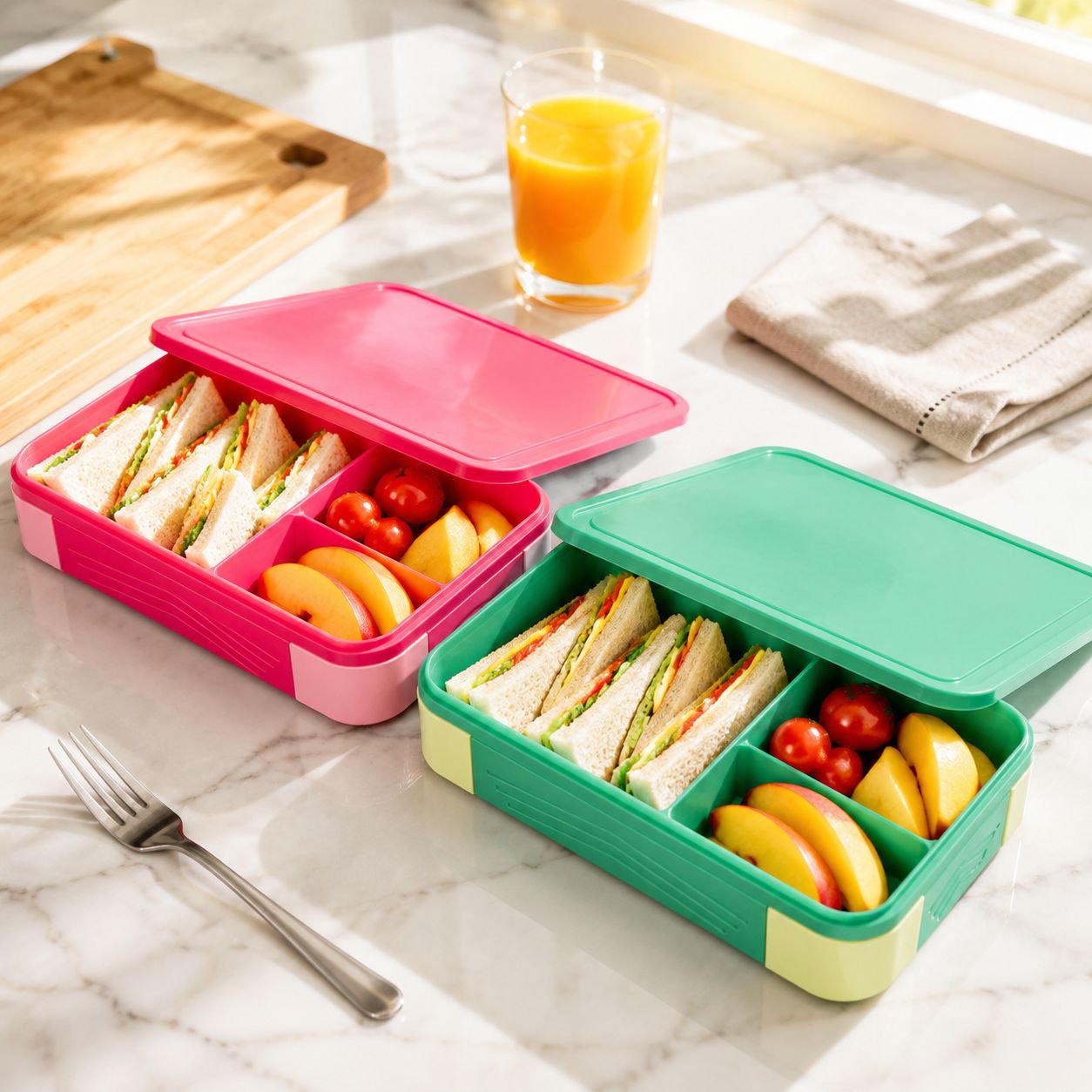 Caja de almuerzo colorida para niños, reutilizable y a prueba de fugas
