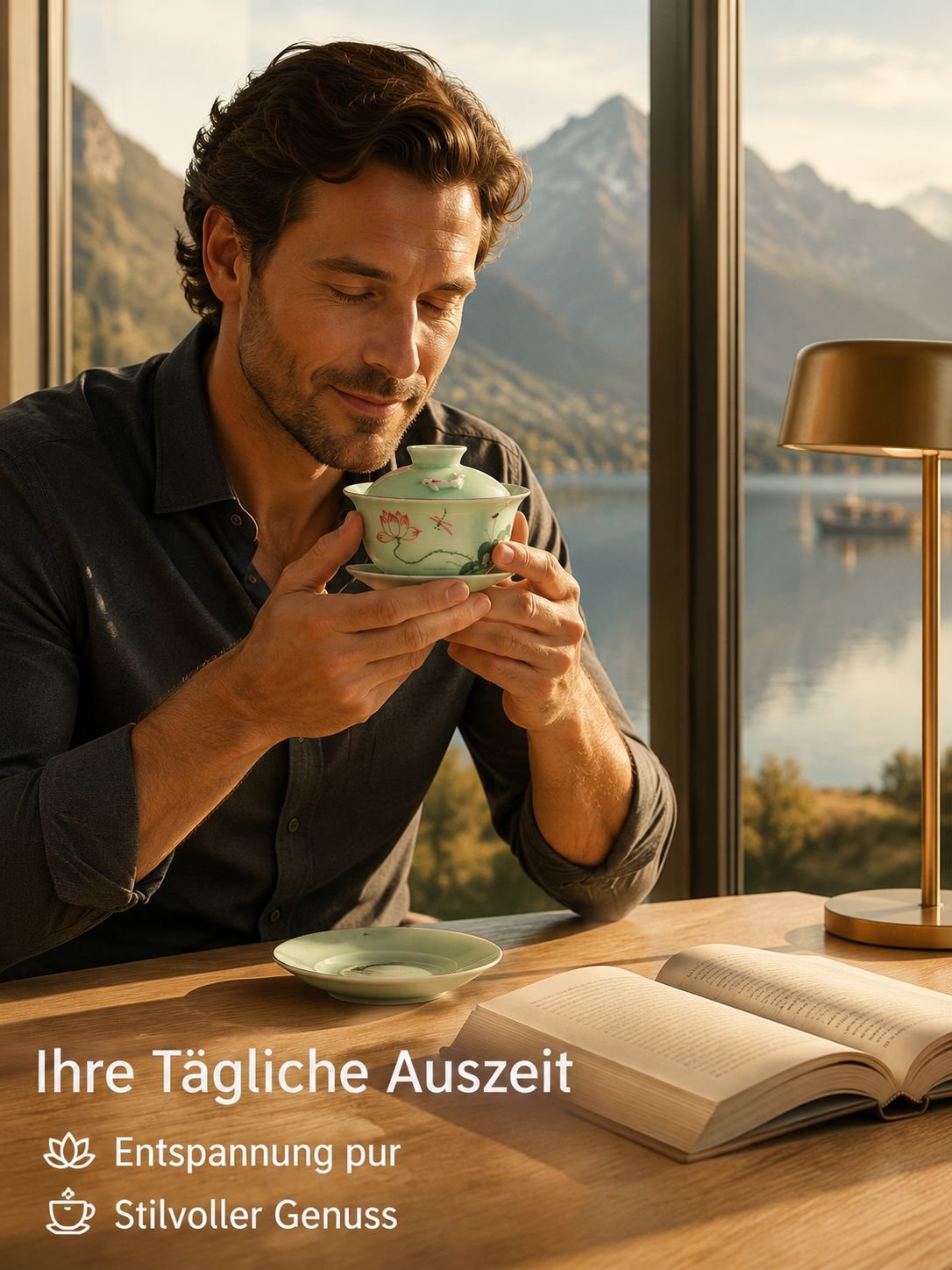 Celadon Teeschale mit Deckel, Keramiktasse