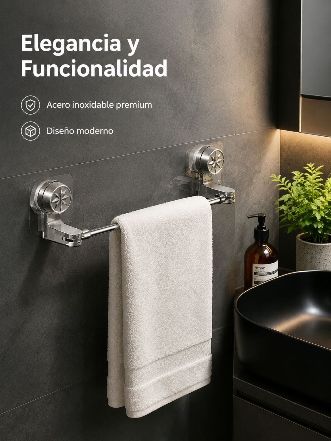 Toallero de acero inoxidable instalado en baño moderno