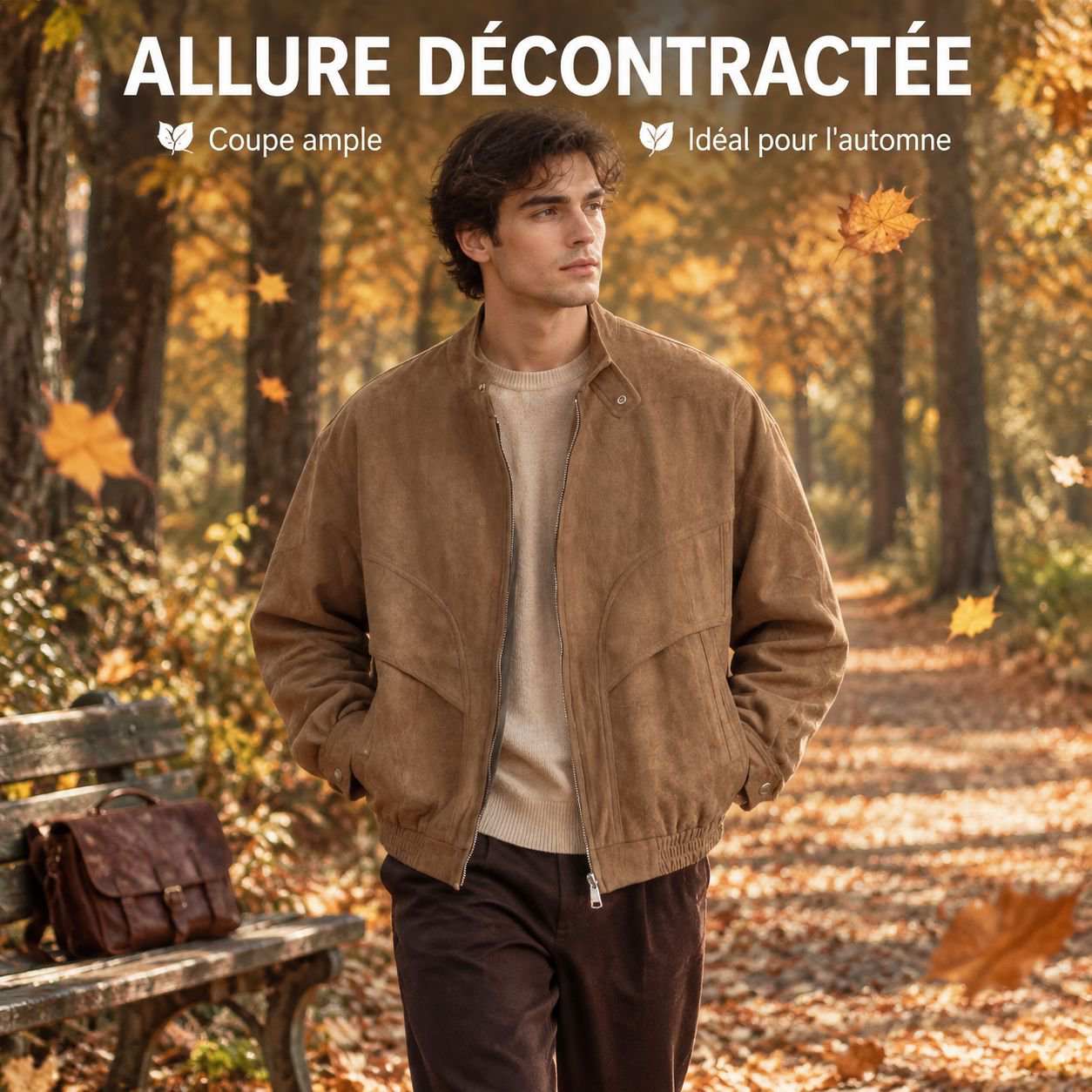Blouson en suédine vintage à col montant pour homme, automne