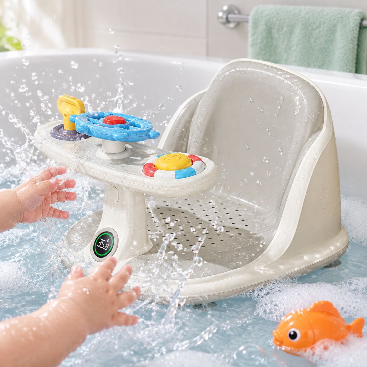 Rutschfester Baby Badestuhl mit Spielzeug