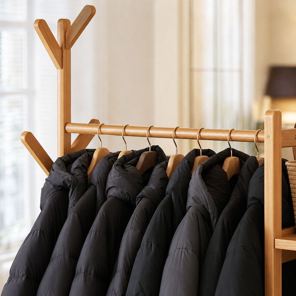 New Chinese Style Solid Wood Floor Coat Rack with Storage Drawer