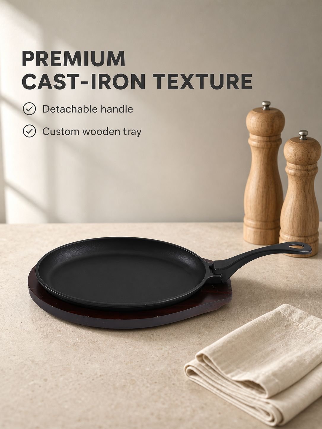 Household Detachable Handle Egg-shaped Pan with Wooden Tray