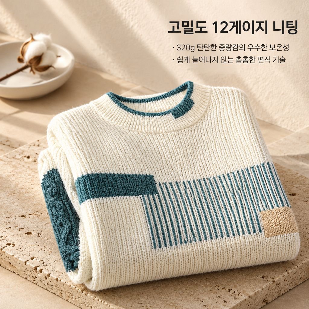남성 겨울 하프넥 반폴라 배색 니트 스웨터 루즈핏 이너웨어
