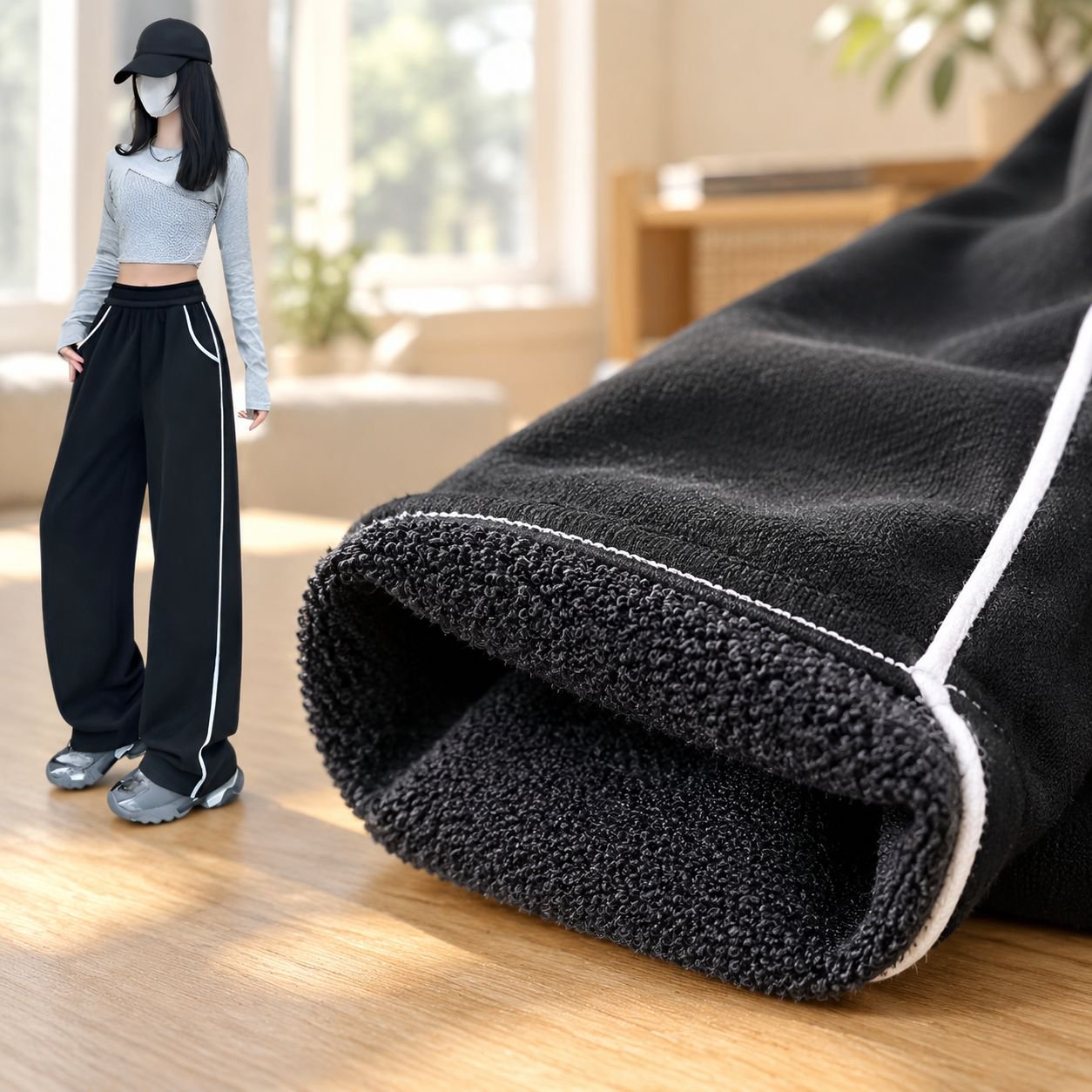 レディース秋冬ゆったりスウェットパンツ全体画像