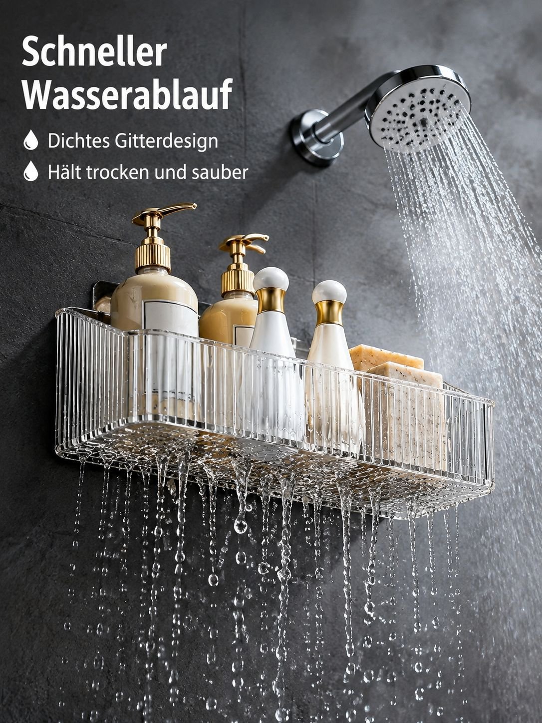 Transparente multifunktionale Badezimmer-Ablage mit Abfluss