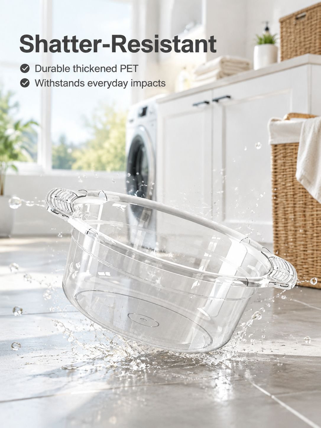 Lightweight plastic washing bowl with smooth rounded edges