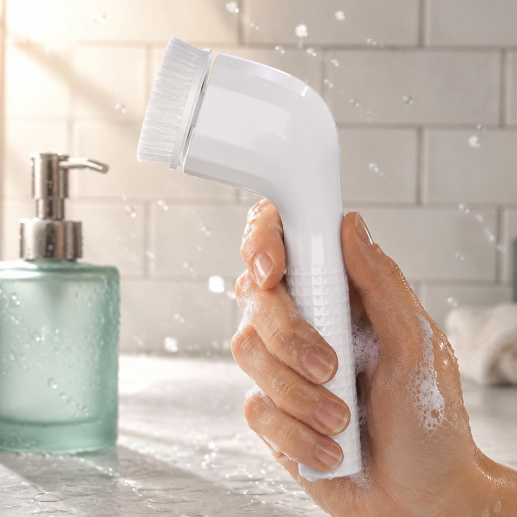 Cordless electric bath scrubber cleaning bathroom tiles