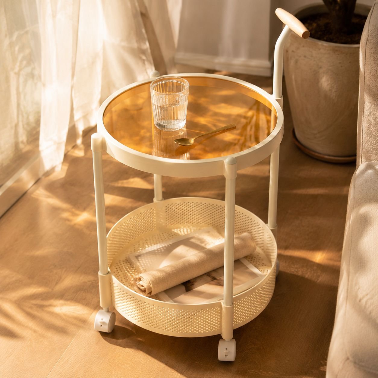 Stylish movable glass coffee table for home