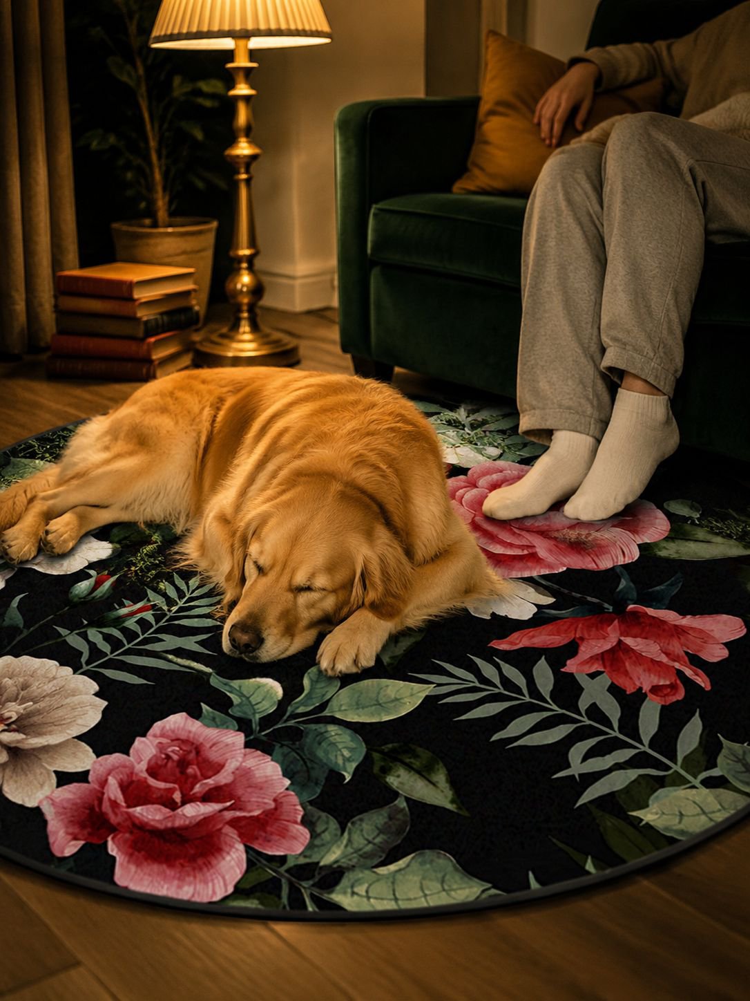 Country home decor with floral rose round floor mat