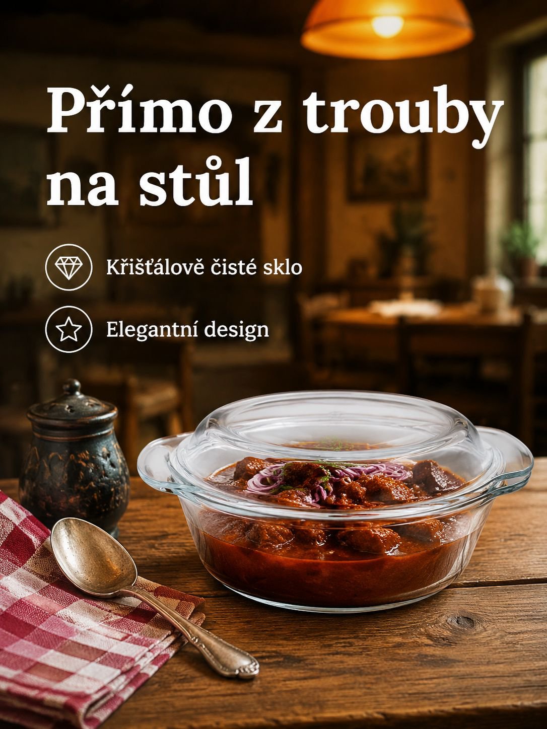 Křišťálová mísa s dvojitým uchem a krytou