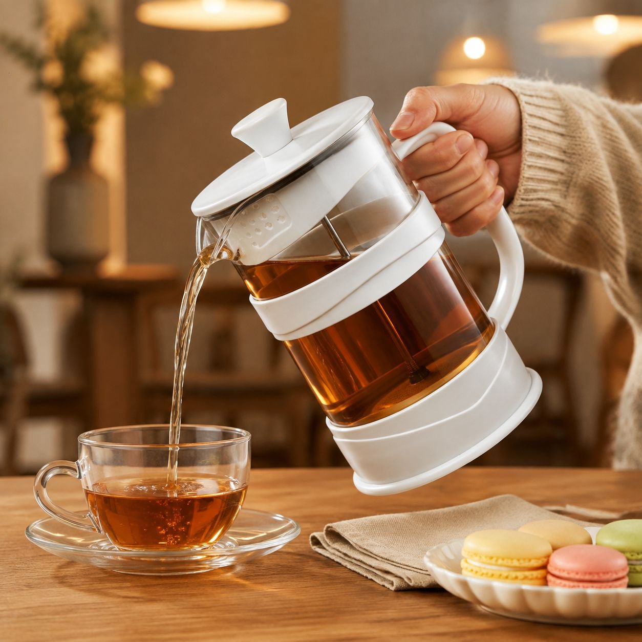 Tasse à thé en verre transparent avec filtre à pression