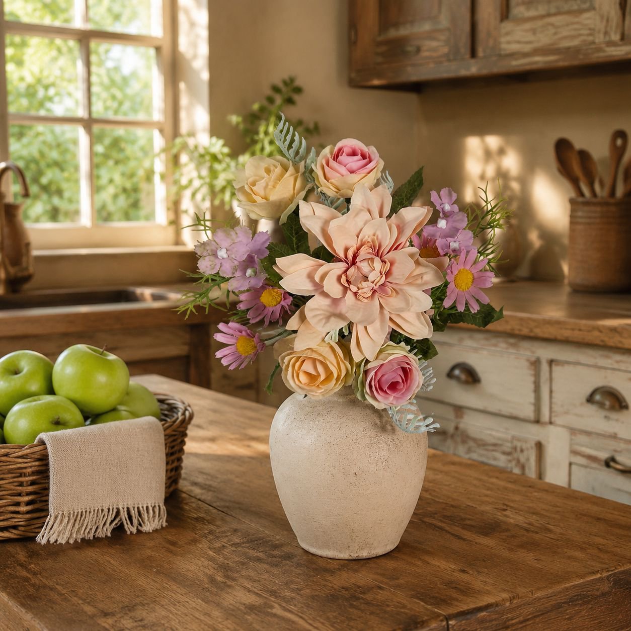 Assorted flowering plants in decorative pots