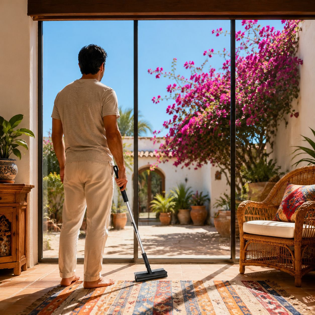 Limpiador de ventanas 2 en 1 eliminando suciedad y polvo
