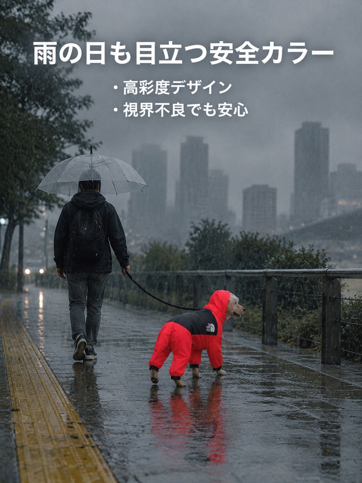 【小型犬・中型犬・大型犬】透明フード付き犬用レインコート 