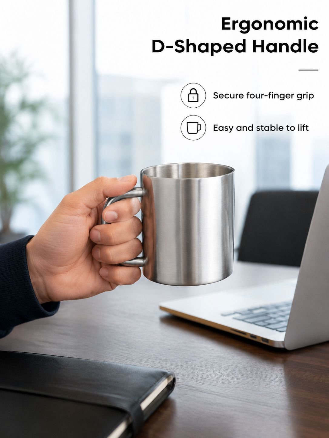 Wide-mouth stainless steel bottle for easy cleaning