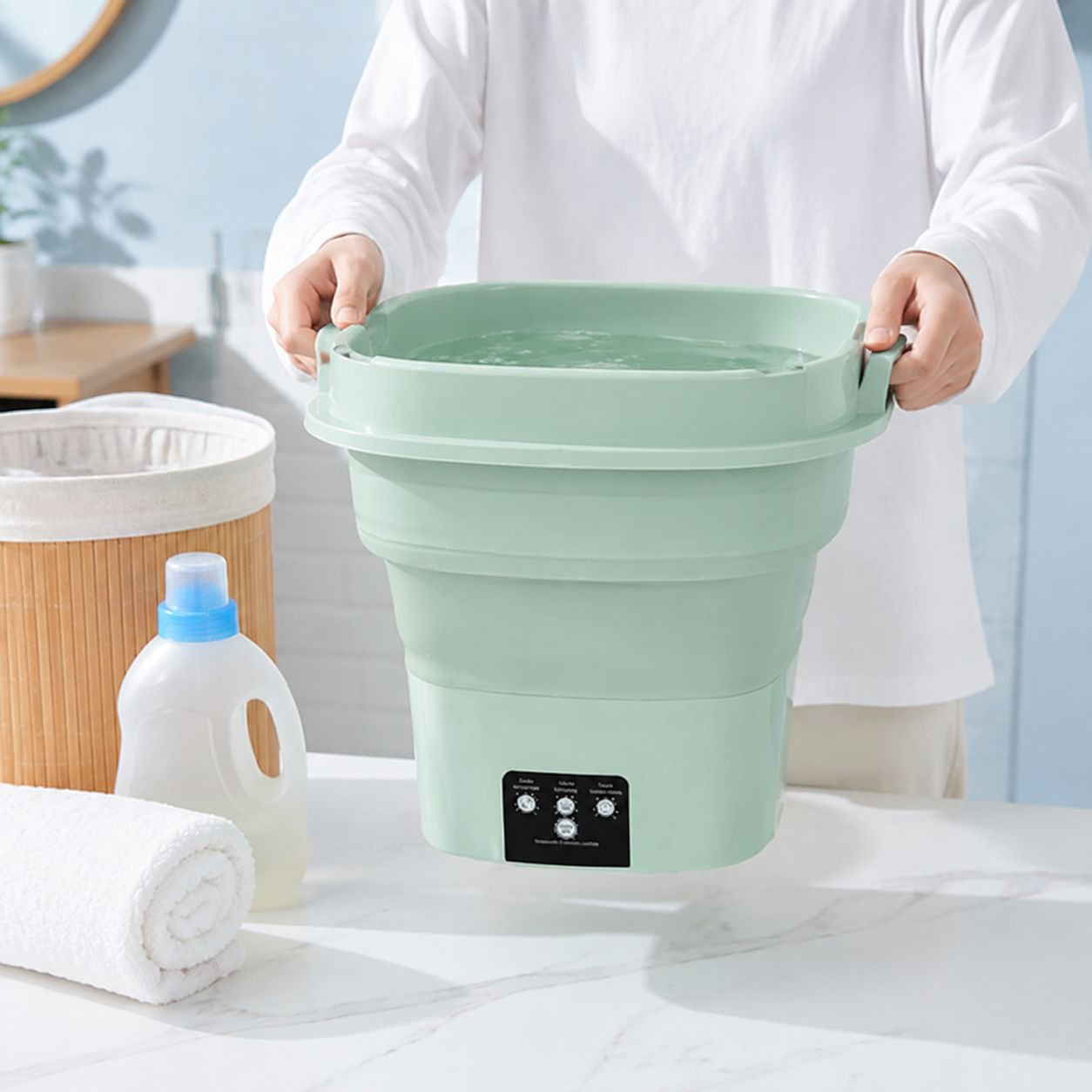 Compact Automatic Folding Washer and Spinner, Ideal for Travel and Dormitory Use
