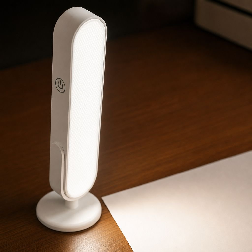 Lámpara de escritorio LED amigable para los ojos encendida sobre escritorio