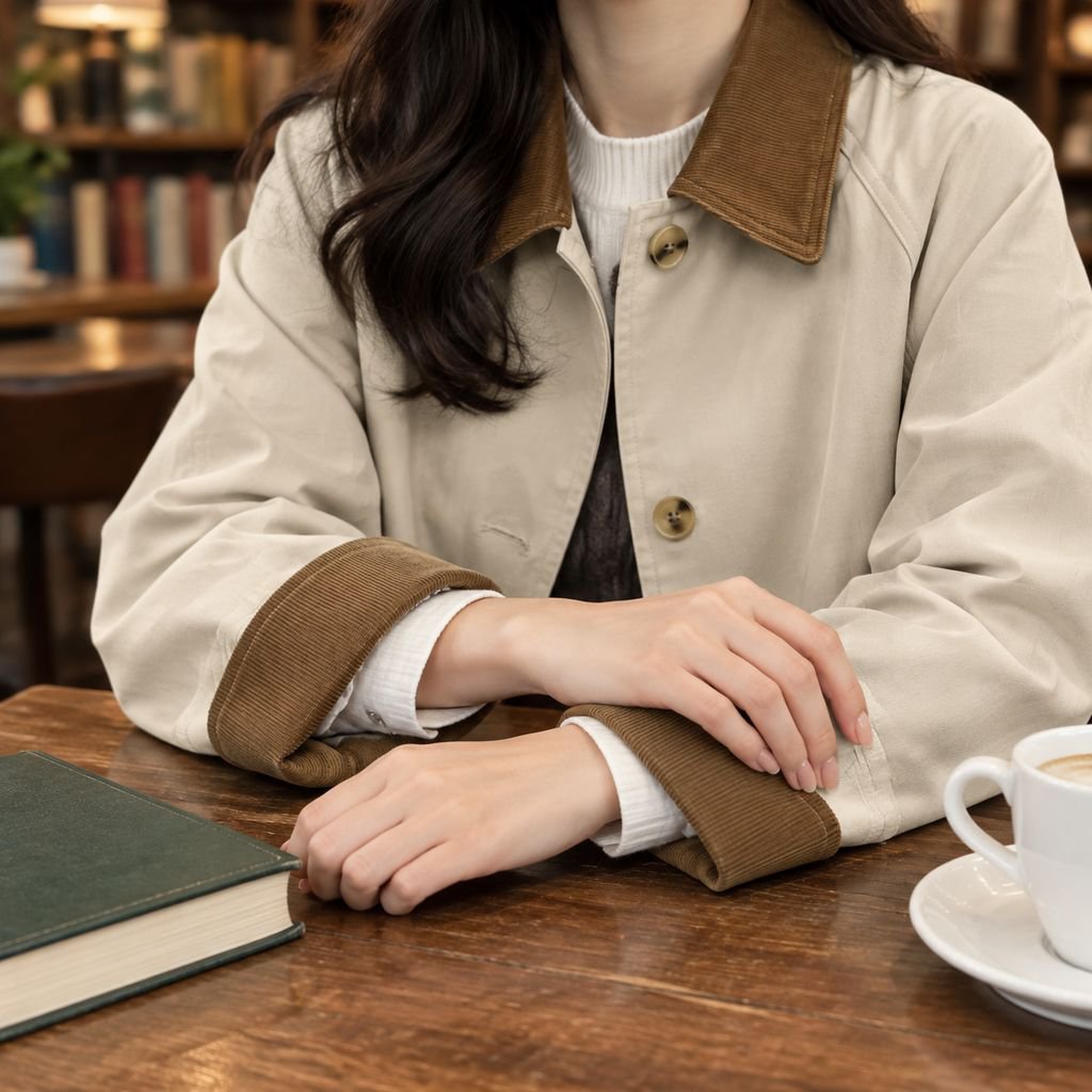 Chic khaki coat for ladies modern style