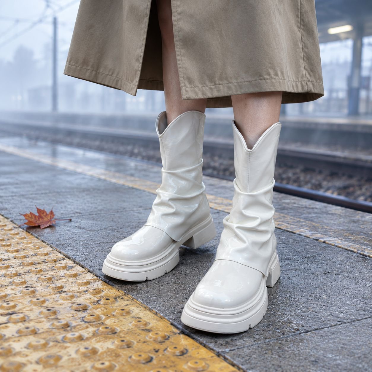 秋冬トレンドの厚底ブーツアップ写真