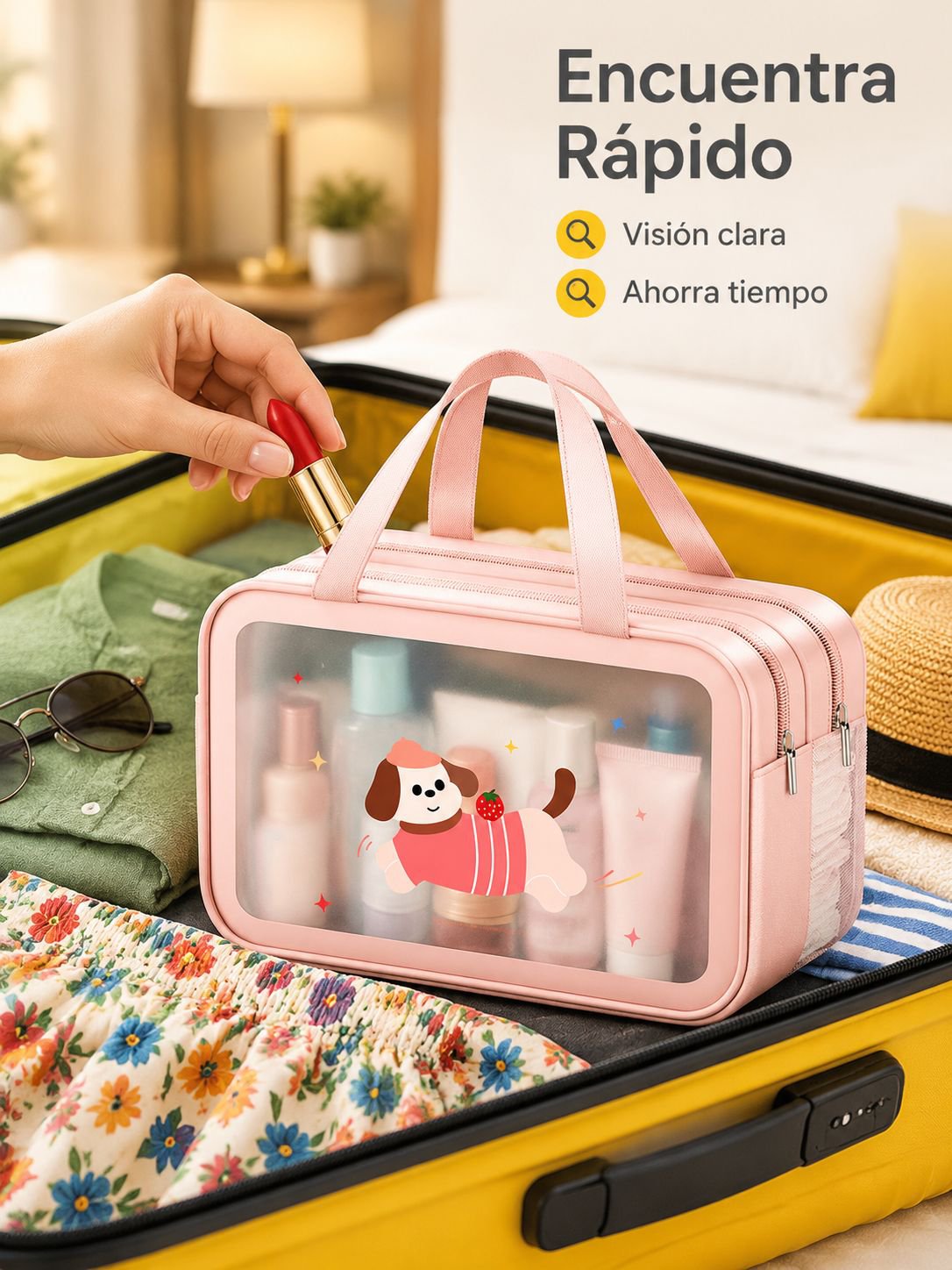 Neceser de viaje transparente impermeable portátil, gran capacidad, separación seco-húmedo