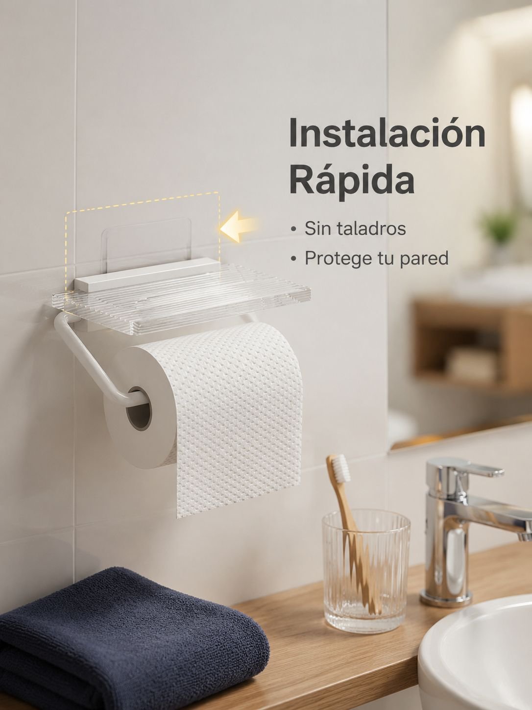 Caja de pañuelos de acrílico con diseño de ondas, soporte sin taladro para baño y toallitas faciales