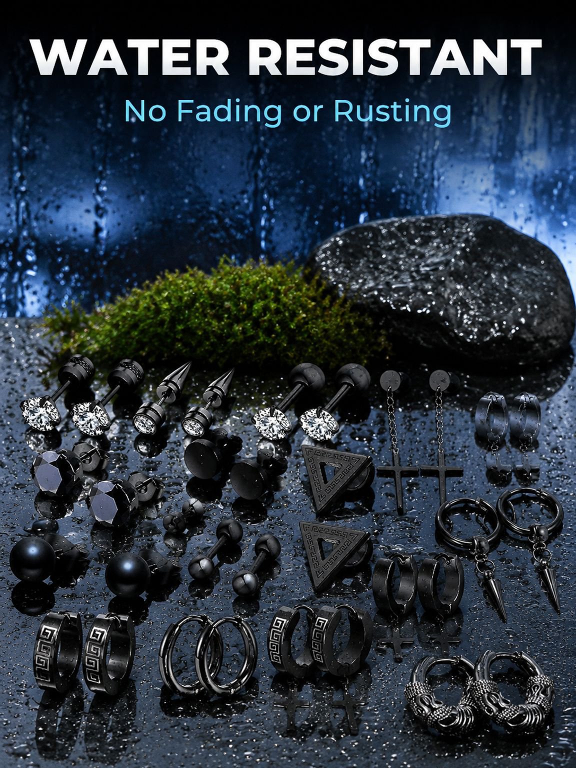 16pairs Men's Stainless Steel Stud Earrings, Simple Hoop Earrings