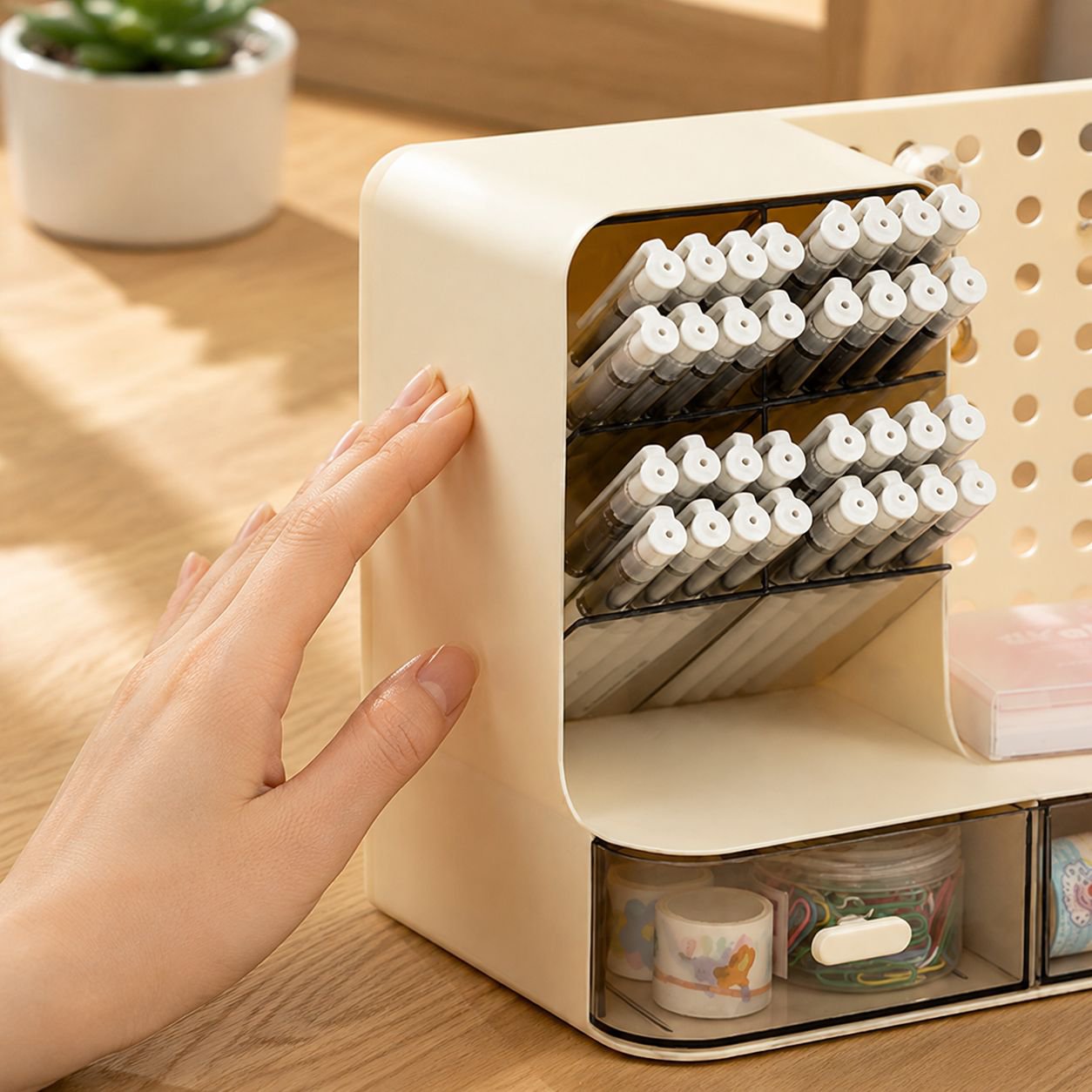 Magic stationery organizer with assorted office accessories