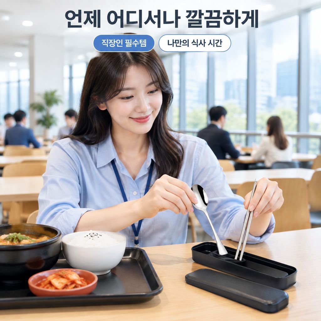 어린이 학생용 휴대용 식기 세트 스테인리스 수저 3종 박스 포함