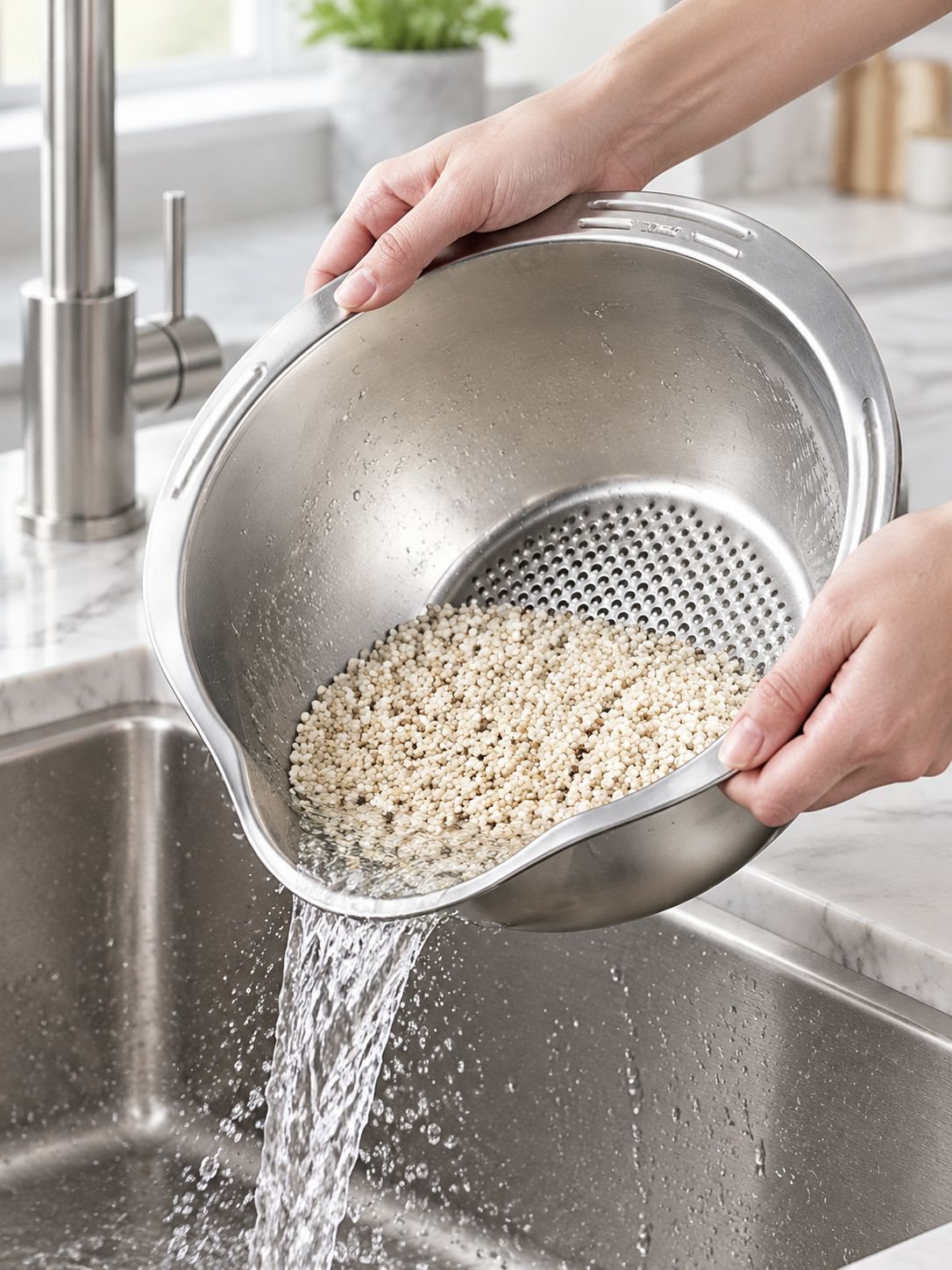 Household prep bowl with built-in strainer for vegetables and fruits