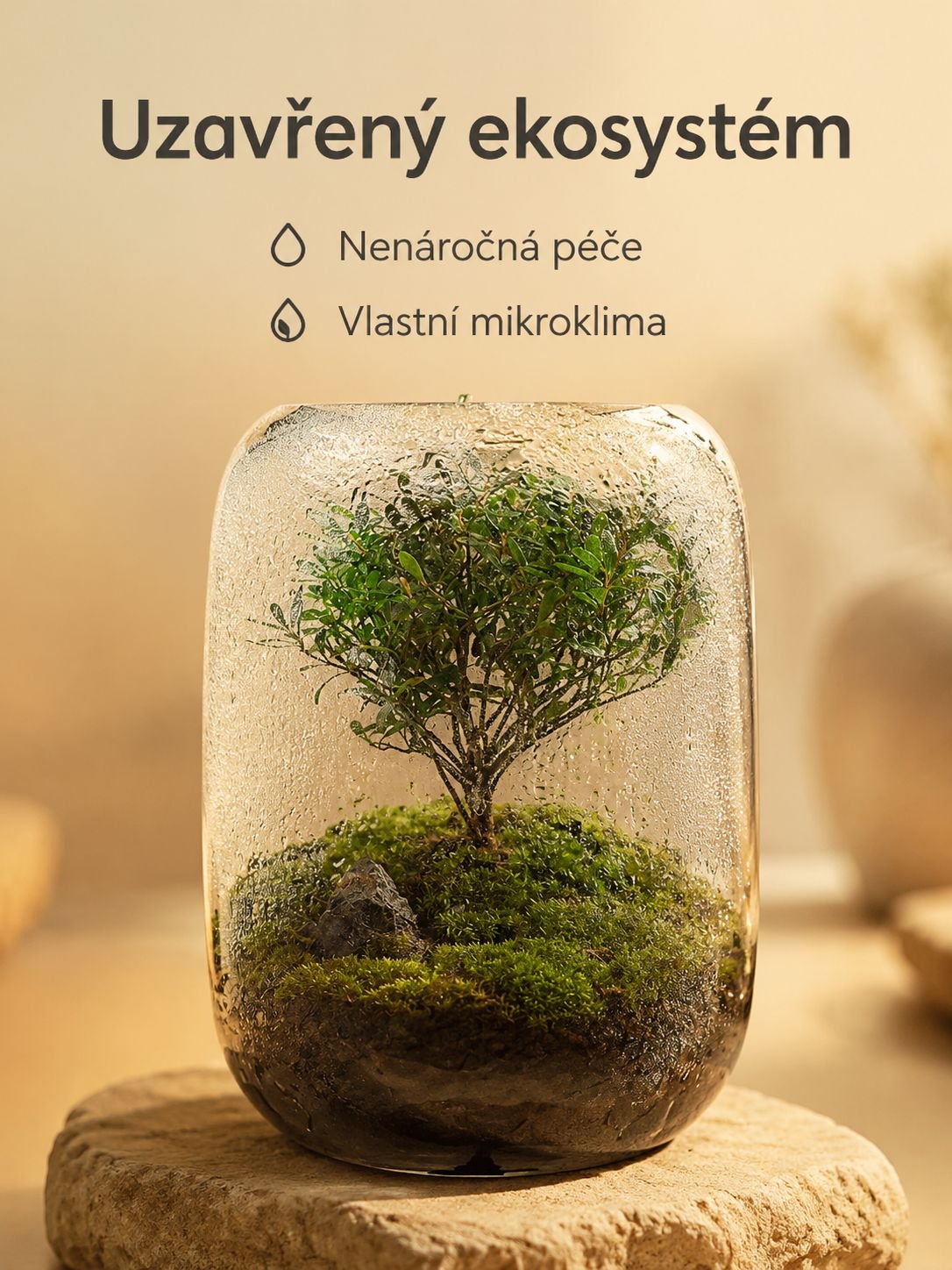 Ekologické lahvové mini akvárium s mikro krajinkou