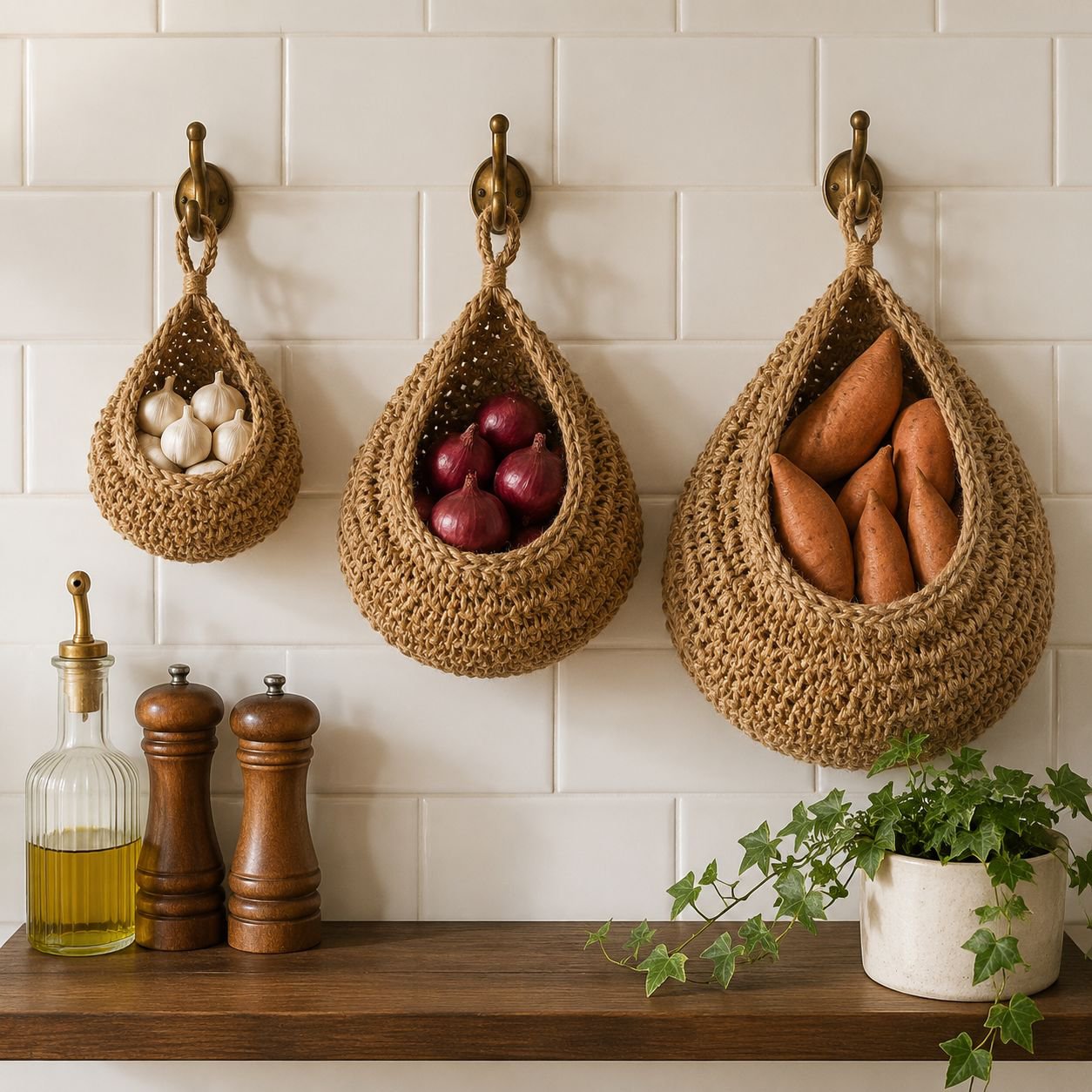 Natural Cotton Cord Storage Bag for Kitchen, Decorative, Reusable