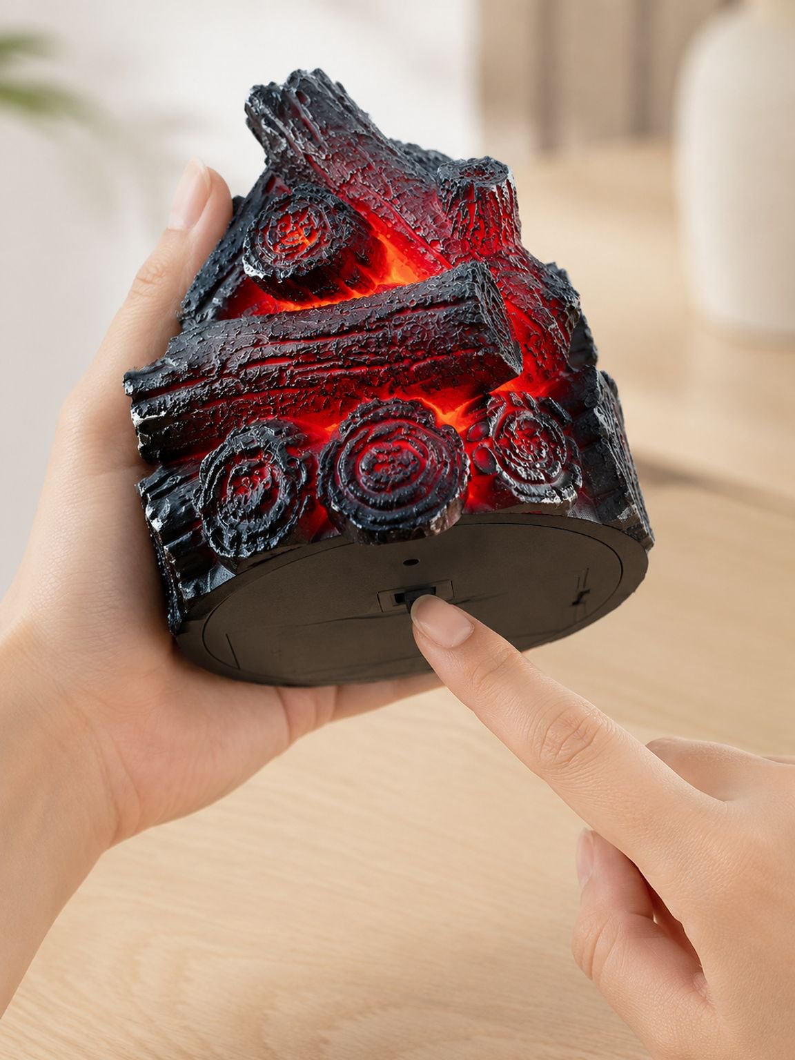 Resin Simulated Charcoal LED Flame Ambient Light, Modern Minimalist Battery-Powered Charcoal Pile, C
