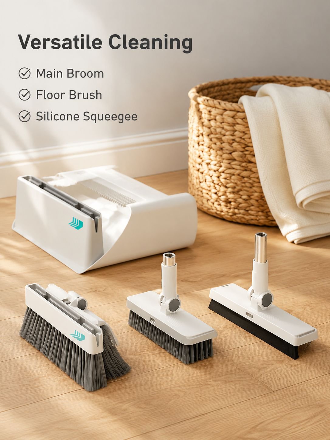 Foldable Large Thick Soft Bristle Broom and Dustpan 3-in-1 Storage Set