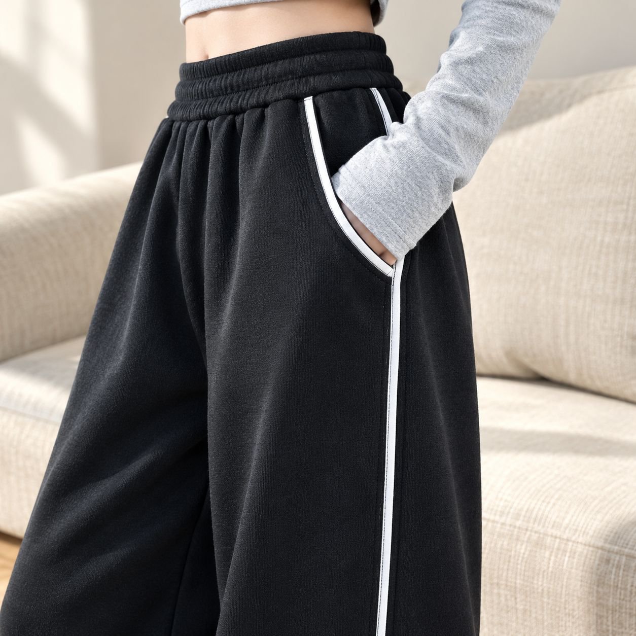 細見せ効果のストレートシルエットパンツ