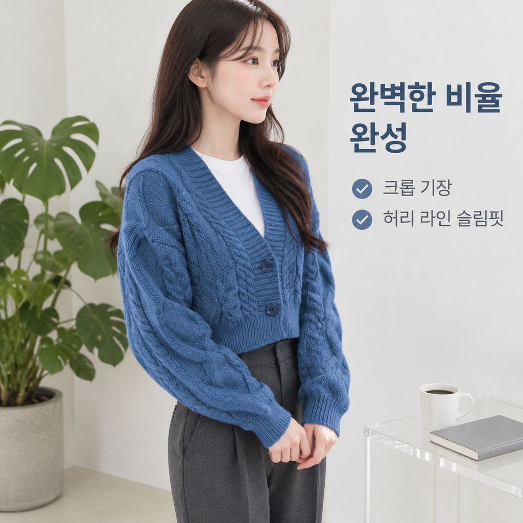 가을 여성 V넥 꽈배기 니트 가디건 크롭 숏 스웨터