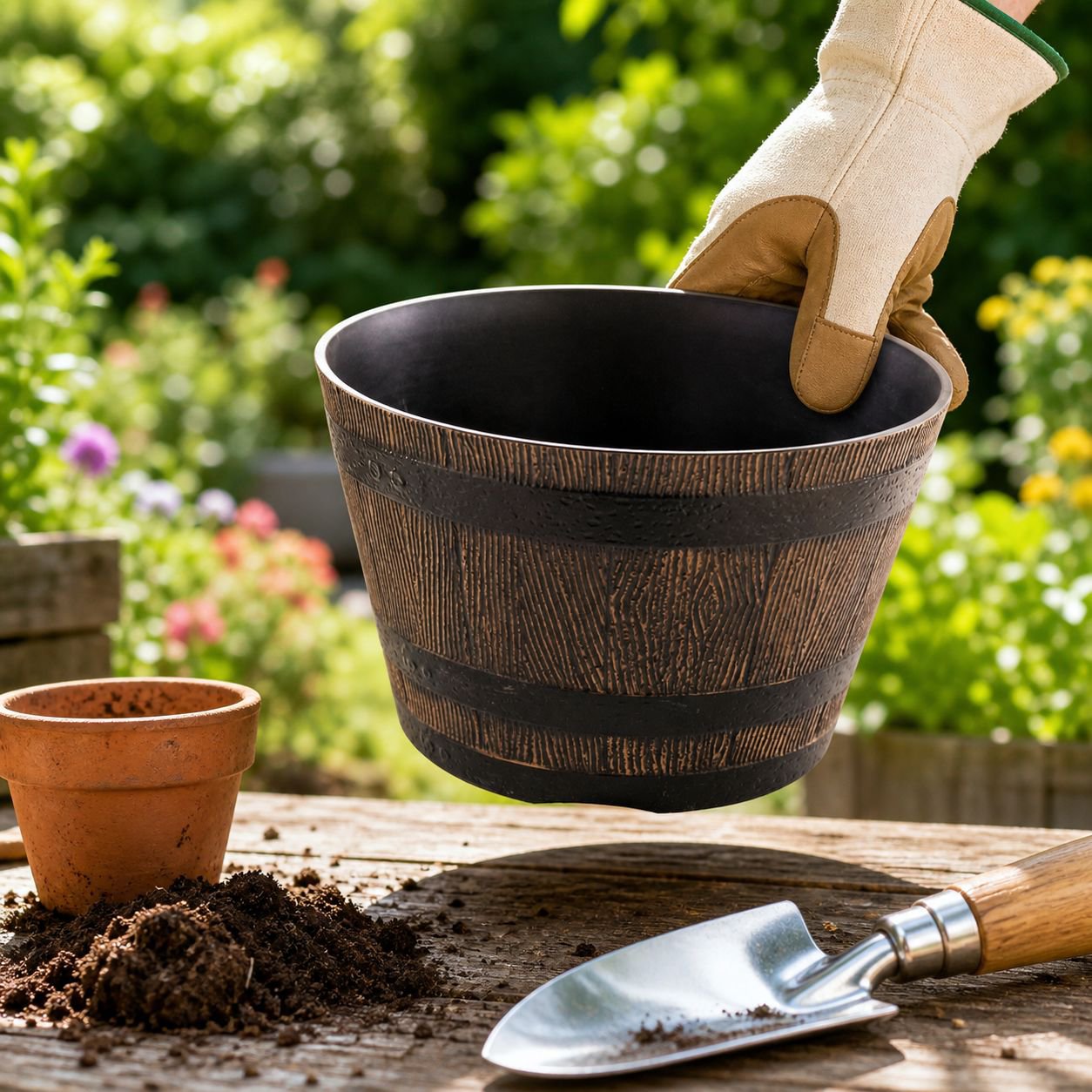Outdoor Thickened Plastic Wooden Tub Flower Pot