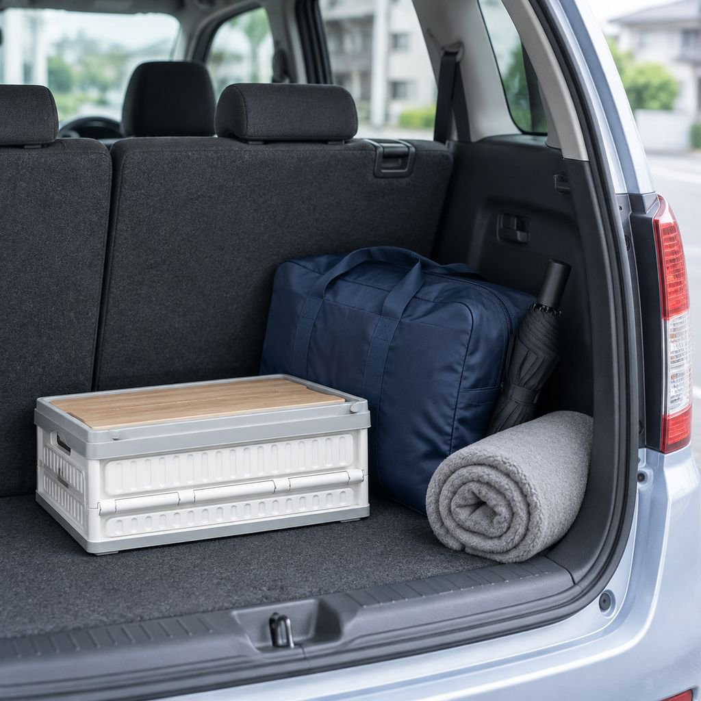 トロリーケース、アウトドアキャンプ用収納ボックス、キャンプ用木製蓋付き収納ボックス、車のトランクオーガナイザー、ピクニック用折りたたみボックス