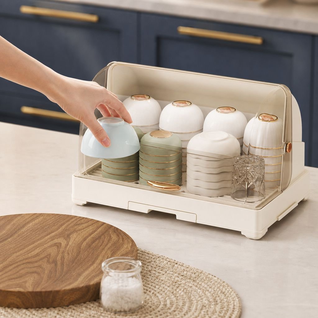 Spacious kitchen storage box with secure lid for tableware