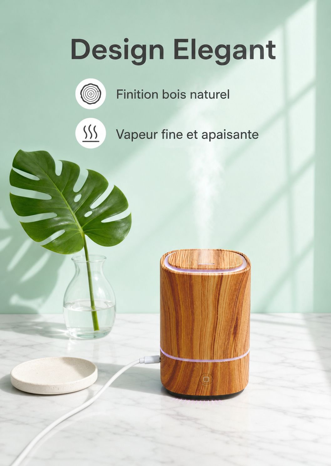 Humidificateur d'air à ultrasons USB effet bois