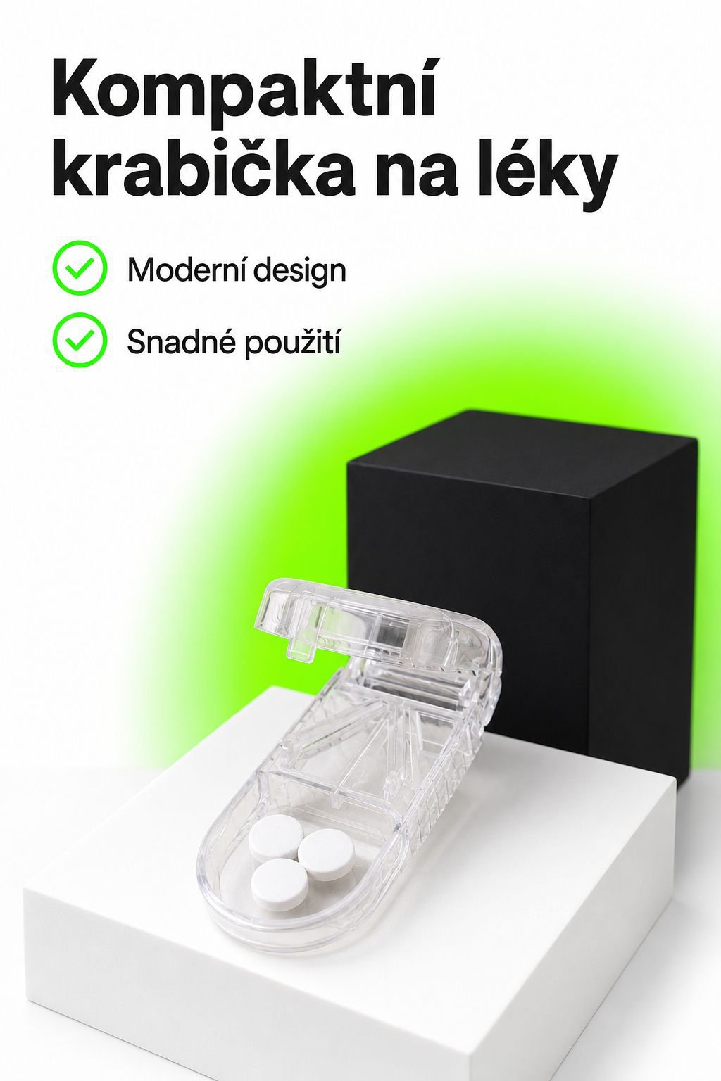 Přenosná krabička na řezání a skladování léků