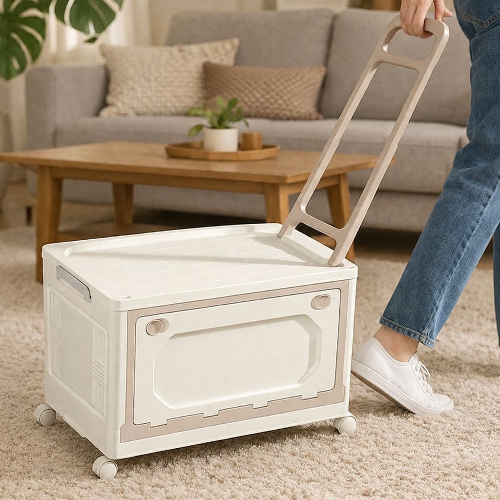Student Foldable Rolling Storage Box with Wheels for Classroom Books