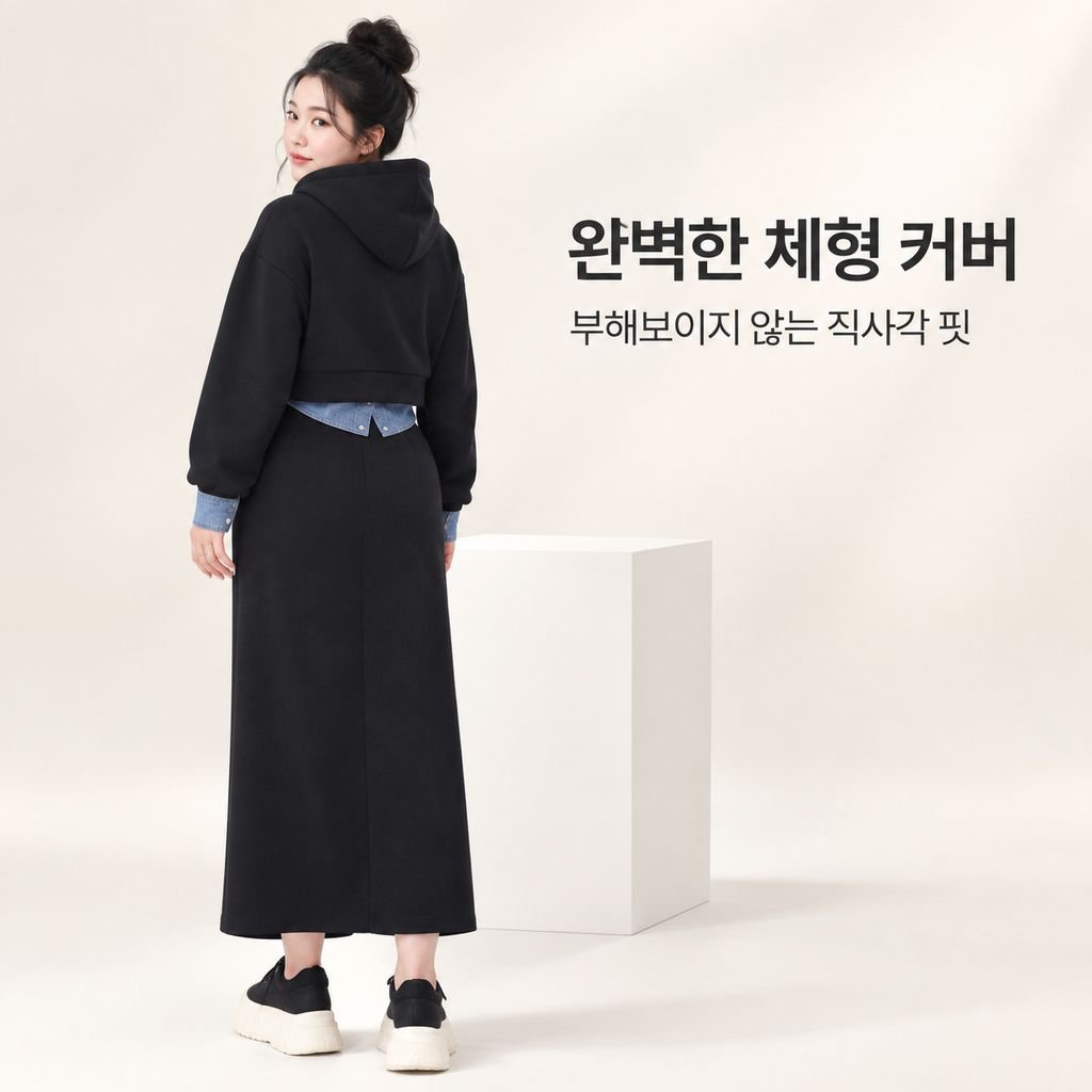 빅사이즈 여성 가을 후드 세트패션 트렌디한 날씬해 보이는 미디스커트 투피스