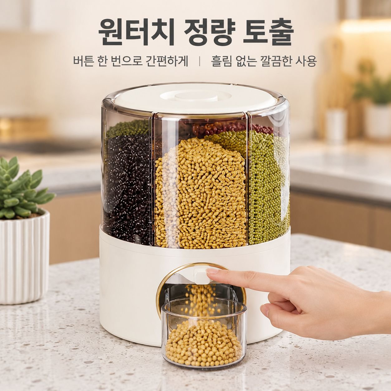 회전식 칸막이 쌀 디스펜서 (해충 및 습기 차단)
