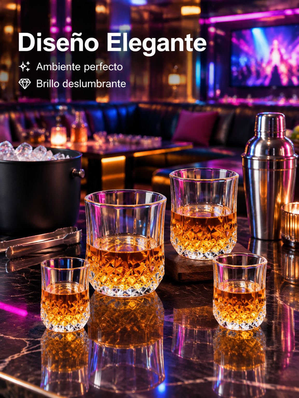 Vaso de whisky de vidrio con diseño de diamante