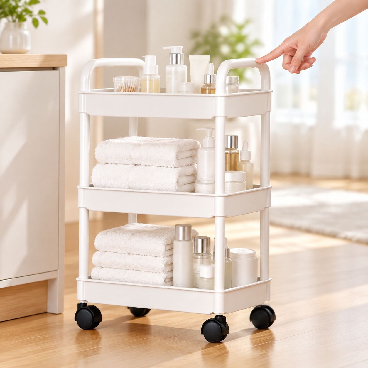 Multi-layer storage cart for bathroom organization