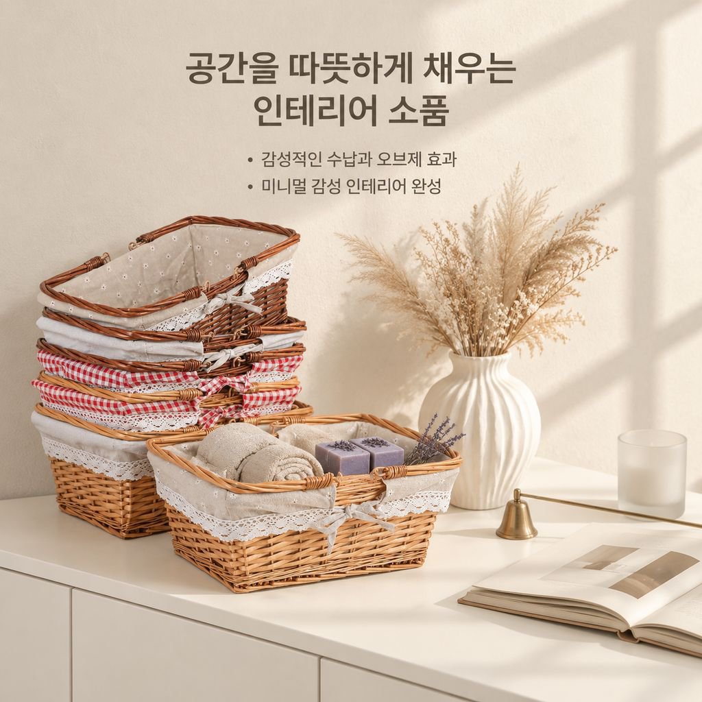 가정용 라탄 롱 브레드·과일·간식 수납 바구니