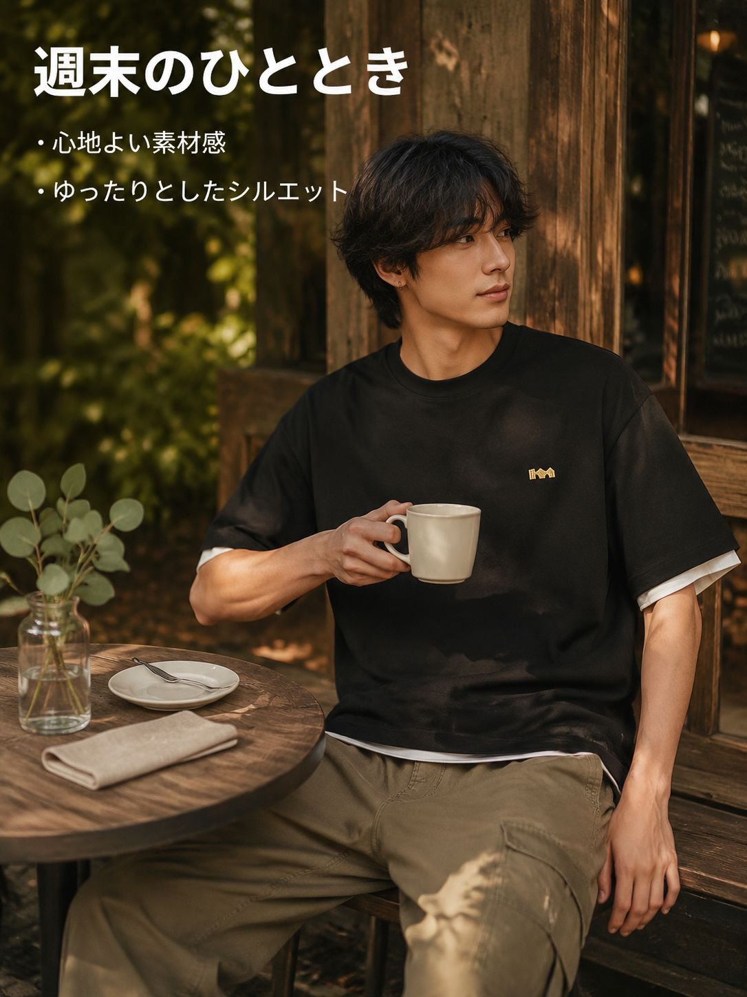 ゆったり小ロゴ刺繍半袖Tシャツ 230g 